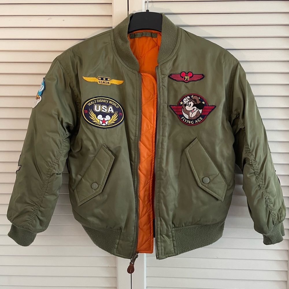 Mickey Flying Ace Bomber Jacket Aviator WALT DISNEY WORLD Youth M Reversible